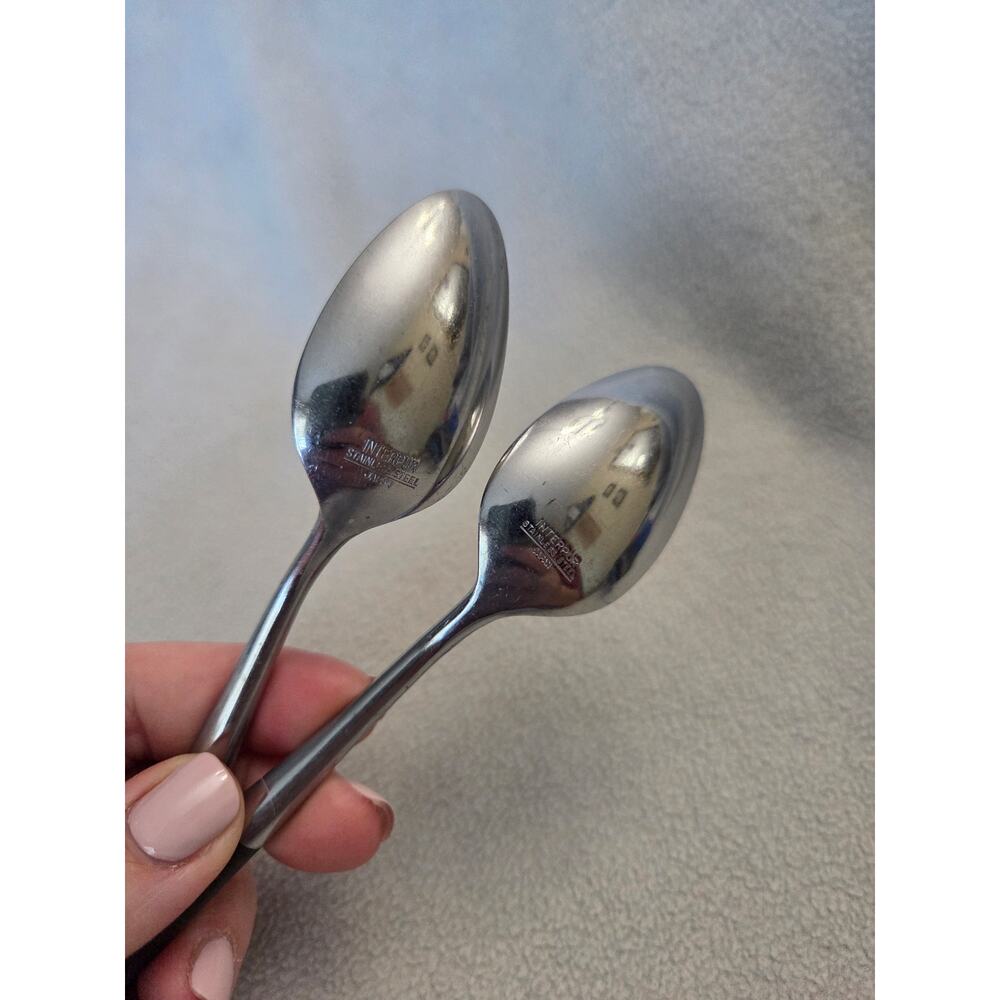 Lot 2 Vintage Interpur Stainless Japan Teaspoon Silverware Flatware Black Swirl - Picture 3 of 6